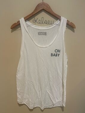 Oh Baby White Graphic Oversized Tank Top By All Things Fabulous Size S